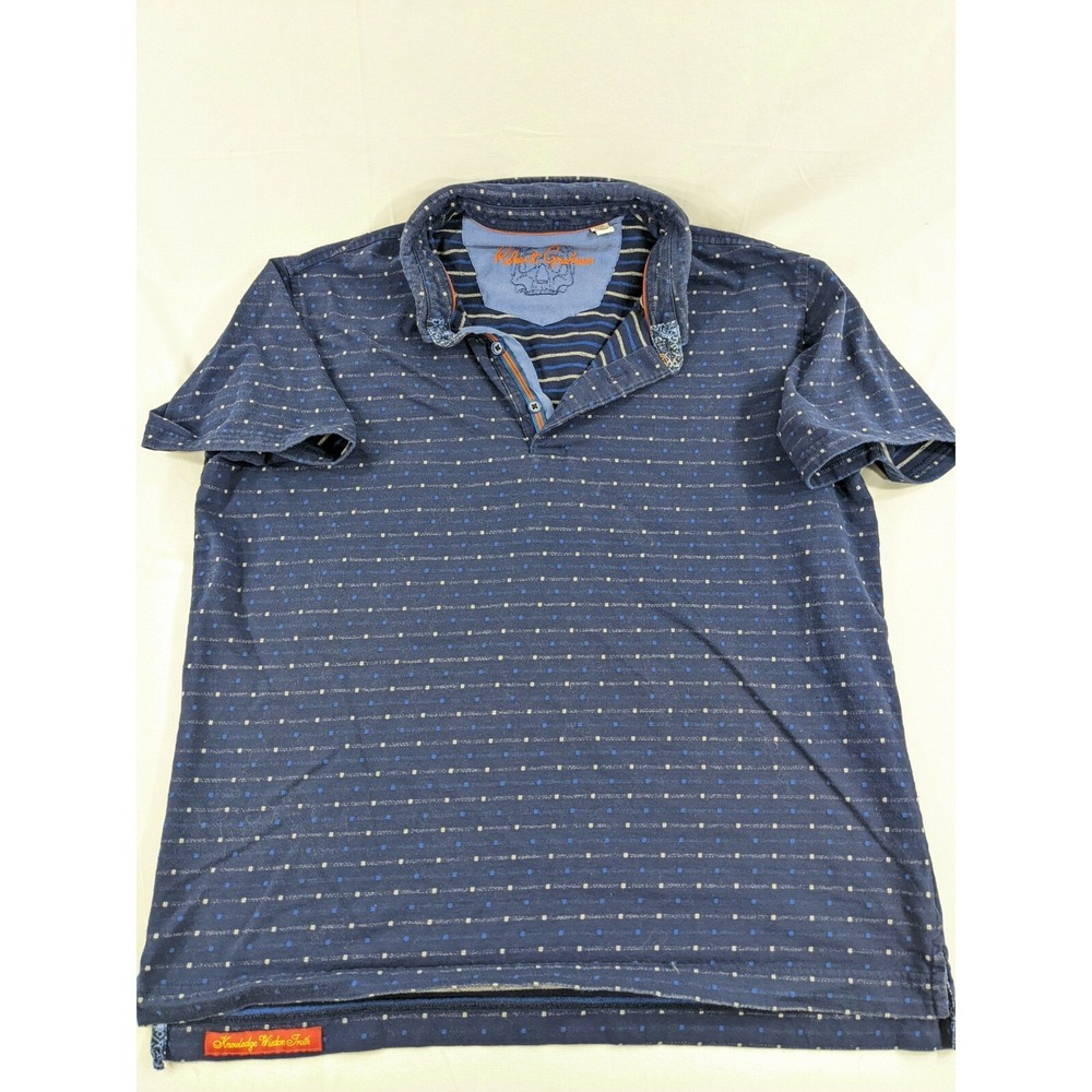 Robert Graham Polo Shirt Adult Medium Navy Blue Static Dot 3 Button